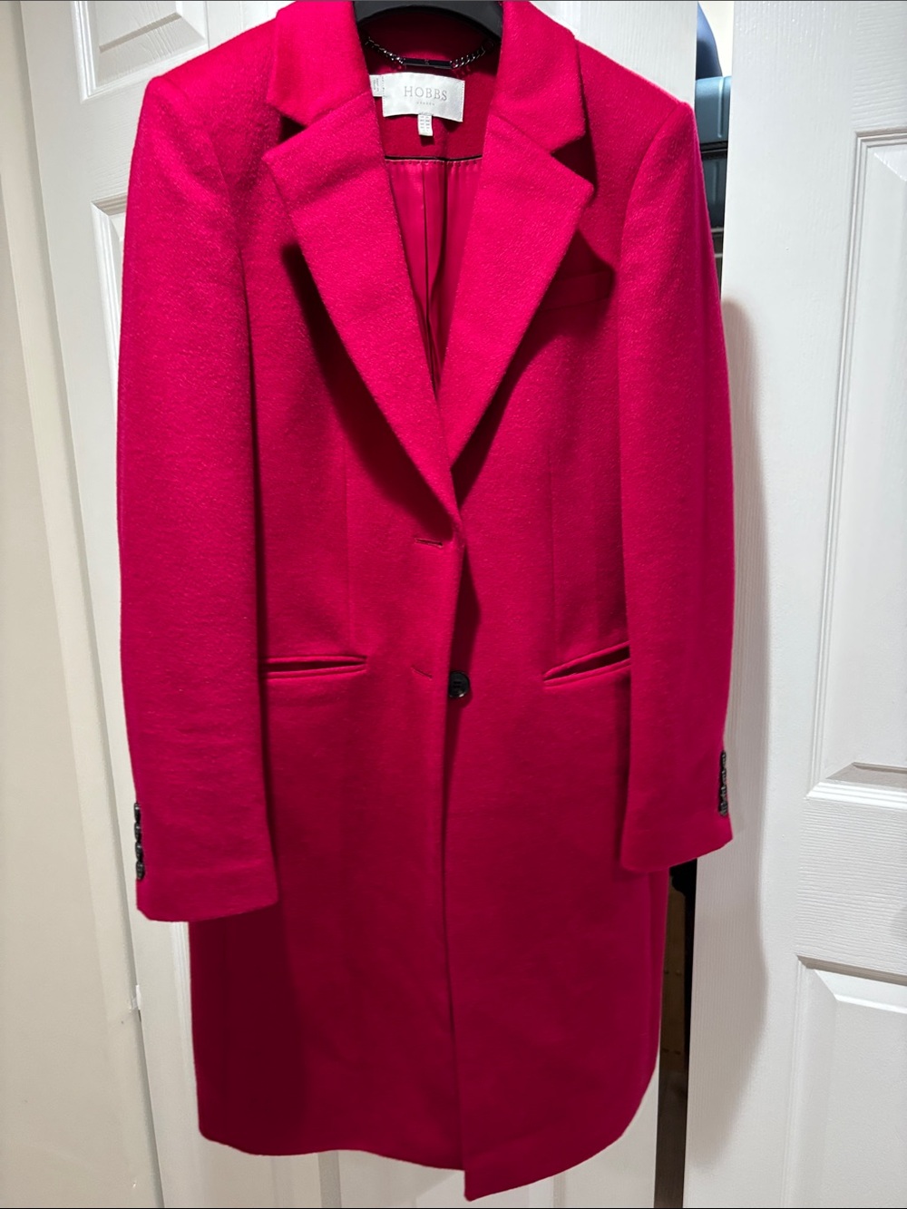 Hobbs Hot Pink Single-Breasted Wool-Blend Trench Coat